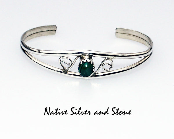 Emma Lincoln - Navajo<br>Cuff Bracelet for Baby<br>Malachite in<br>Sterling Silver<br>Size 4-1/4"  Baby