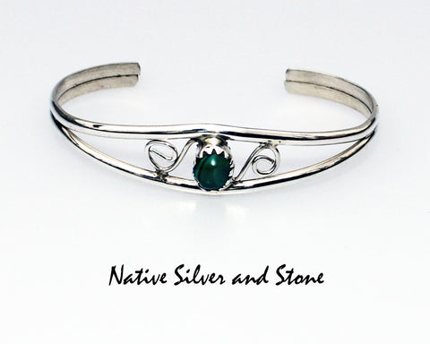 Emma Lincoln - Navajo<br>Cuff Bracelet for Baby<br>Malachite in<br>Sterling Silver<br>Size 4-1/4"  Baby