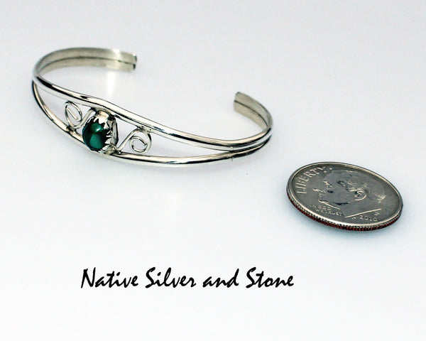 Emma Lincoln - Navajo<br>Cuff Bracelet for Baby<br>Malachite in<br>Sterling Silver<br>Size 4-1/4"  Baby