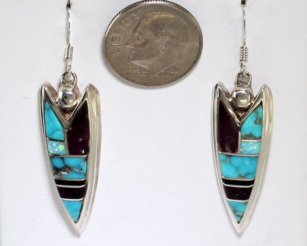 FAT-Arrowhead-2-Purple-Spiny-Turquoise-Opal-French-Wire-Earrings-Perspective