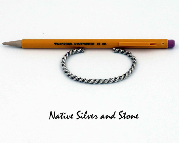 Z Franklin & Verna Tahe (Navajo)<br>Bracelet Cuff - 3/16" Diameter<br>Sterling Silver<br>Round Stock with Double Twist<br>Size: 6" Small-Medium