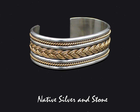 Z Franklin & Verna Tahe - Navajo<br>15/16" Bracelet Cuff <br>**Last One**<br>Twisted Rope & Wire<br>12K Gold Fill & Sterling Silver<br>Size: 6-5/16"