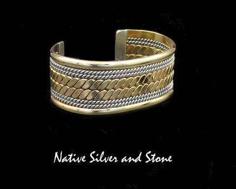 Z Franklin & Verna Tahe - Navajo<br>1" Bracelet Cuff<br>12K Gold Fill & Silver<br>Double Chain Link &<br>Double Twist Wires<br>Multiple Size: 6-1/4