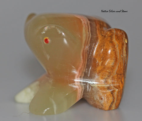 Frog<br>Zuni Fetish Carving<br>Rick Quam<br>Dolomite with Red Coral Accent