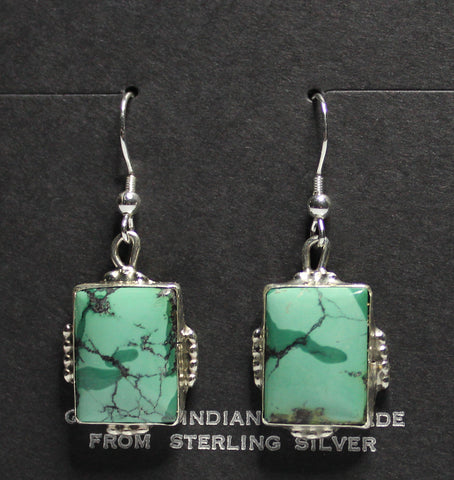 Z Gene & Martha Jackson<br>Both Deceased<br>Navajo Jewelry<br>Earrings - French Wire Variscite<br> Vertical Rectangles with Silver Dot Accents