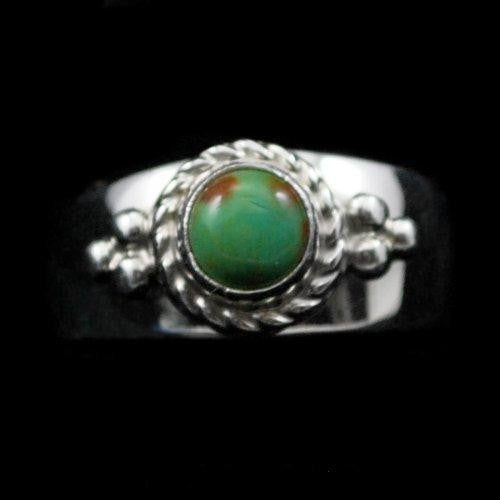 Miscellaneous Artist<br>Native American Navajo Jewelry<br>Ring R24 - Red Mesa Turquoise - Dot<br>with Saw Cut & Twist<br>Size 6