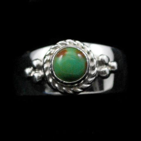 Miscellaneous Artist<br>Native American Navajo Jewelry<br>Ring R24 - Red Mesa Turquoise - Dot<br>with Saw Cut & Twist<br>Size 6