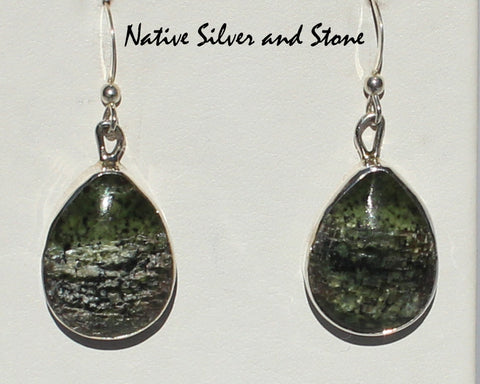 Z Gene & Martha Jackson<br>Both Deceased<br>Navajo Jewelry<br>Earrings - French Wire<br> Seraphinite WideTeardrops<br>in Sterling Silver