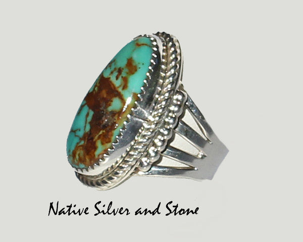 Z Gene & Martha Jackson<br>Both Deceased<br>Navajo Jewelry<br>Handmade Ring<br>Natural Oval Green Turquoise<br>in Sterling Silver<br>Size 7-1/2