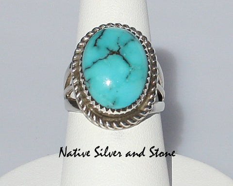 Z Gene & Martha Jackson<br>Both Deceased<br>Navajo<br>7/8" Ring<br>Natural Oval Turquoise<br>Sterling Silver<br>Size 7
