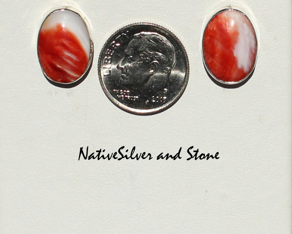 Z Gene & Martha Jackson<br>Both Deceased<br>Navajo<br>19/32" Earrings - Orange Spiny<br> Post<br>Medium Small Ovals<br>in Silver