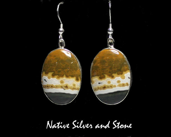 Z Gene & Martha Jackson<br>Both Deceased<br>Navajo Jewelry<br>Earrings - French Wire<br>Vertical Large Oval<br> Jasper - Green, Brown, White, Black<br>in Sterling Silver