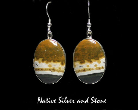 Z Gene & Martha Jackson<br>Both Deceased<br>Navajo Jewelry<br>Earrings - French Wire<br>Vertical Large Oval<br> Jasper - Green, Brown, White, Black<br>in Sterling Silver
