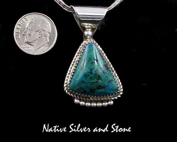 Z Gene & Martha Jackson<br>Both Deceased<br>Navajo Pendant<br>Handmade Natural Azurite Triangle<br>Silver Twist & Beaded Bottom