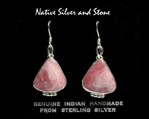 Z Gene & Martha Jackson<br>Both Deceased<br>Navajo Earrings<br>French Wire Multi-Inlay<br>Rhodochrosite Triangles in Silver