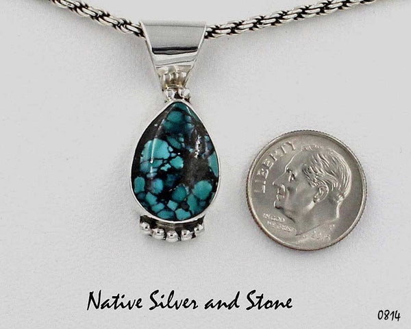 Z Gene & Martha Jackson<br>Both Deceased<br>Handmade Navajo Pendant (Only)<br>Blue Turquoise Teardrop<br>Silver Beaded Bottom
