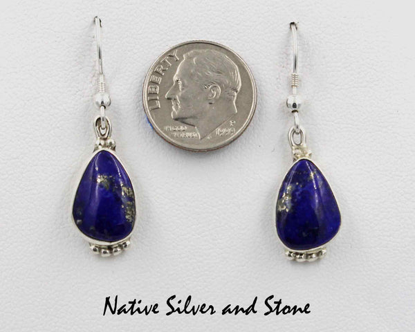 Z Gene & Martha Jackson<br>Handmade Navajo Earrings<br>French Wire<br>Lapis Lazuli Teardrops with<br>Silver Bead Bottom Accent