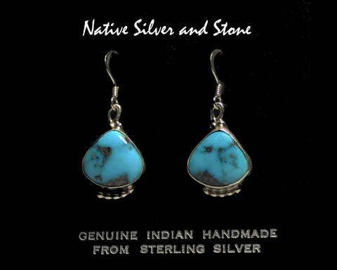 Z Gene & Martha Jackson<br>Both Deceased<br>Navajo Jewelry<br>Handmade Earrings - French Wire<br>Natural TurquoiseTriangles in Silver