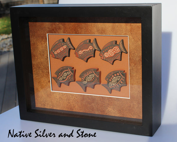 Z Glendora (Daubs) Fragua<br>Wall Art for Hanging<br>Handmade Jemez Shadowbox<br>Pottery Fish