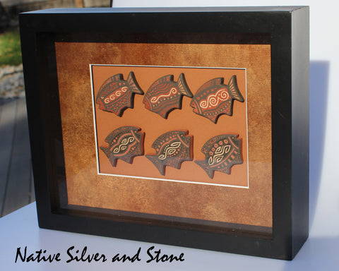 Z Glendora (Daubs) Fragua<br>Wall Art for Hanging<br>Handmade Jemez Shadowbox<br>Pottery Fish