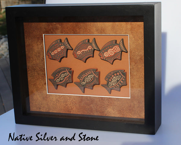 Z Glendora (Daubs) Fragua<br>Wall Art for Hanging<br>Handmade Jemez Shadowbox<br>Pottery Fish