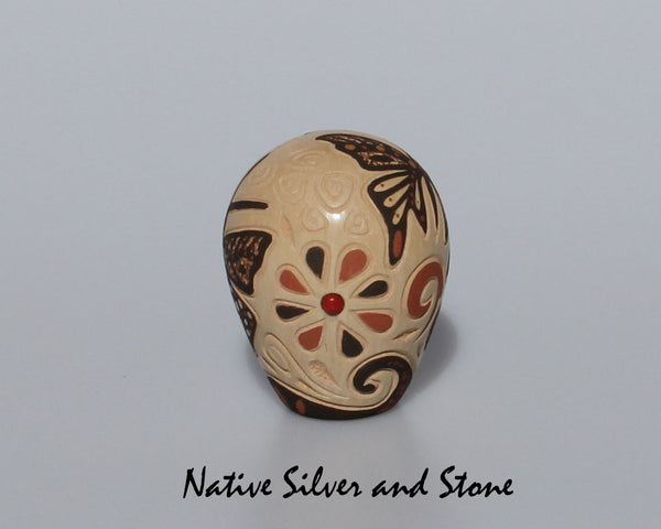 Glendora (Daubs) Fragua<br>Handmade Jemez Buff Scraffito Seed Pot<br>Butterflies with Coral Dot Inlay
