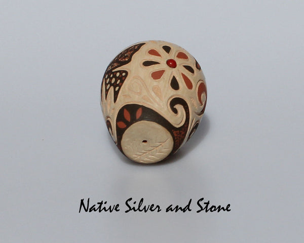 Glendora (Daubs) Fragua<br>Handmade Jemez Buff Scraffito Seed Pot<br>Butterflies with Coral Dot Inlay