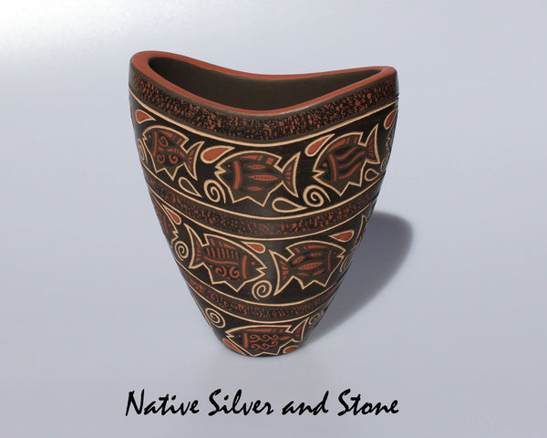Glendora (Daubs) Fragua<br>Handmade Jemez Scraffito Pueblo Vase<br>Fish