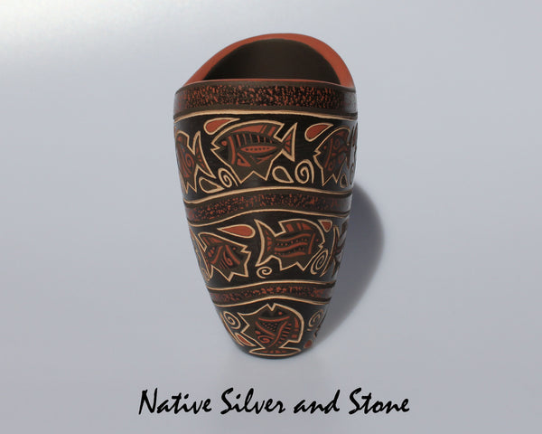 Glendora (Daubs) Fragua<br>Handmade Jemez Scraffito Pueblo Vase<br>Fish