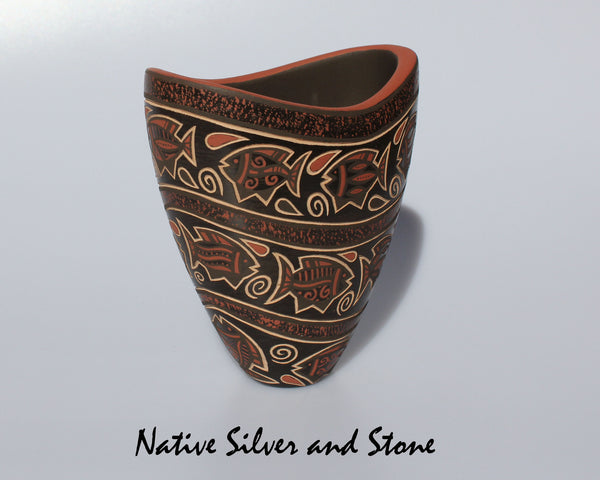 Glendora (Daubs) Fragua<br>Handmade Jemez Scraffito Pueblo Vase<br>Fish