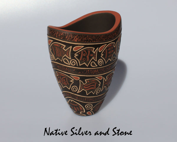 Glendora (Daubs) Fragua<br>Handmade Jemez Scraffito Pueblo Vase<br>Fish