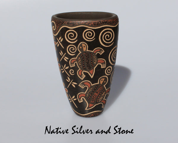 Z Glendora (Daubs) Fragua<br>Handmade Jemez Pueblo Vase<br>Turtles, Flowers, & Dragonflies