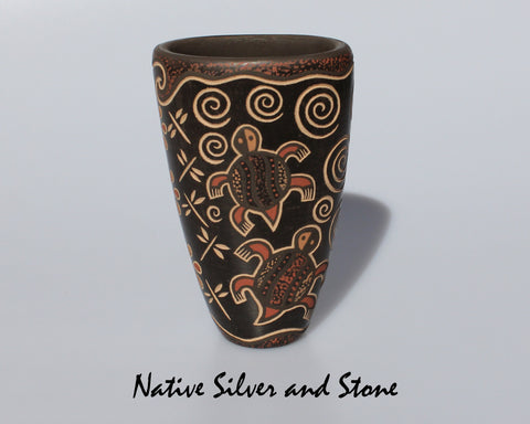 Z Glendora (Daubs) Fragua<br>Handmade Jemez Pueblo Vase<br>Turtles, Flowers, & Dragonflies