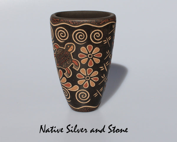 Z Glendora (Daubs) Fragua<br>Handmade Jemez Pueblo Vase<br>Turtles, Flowers, & Dragonflies