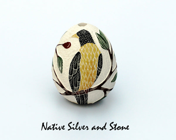 Z Hector Quintana<br>Mata Ortiz/Nuevo Casa Grandes<br>Pottery - Handmade<br>Bird with Berry Branch<br>Multi-Color Scraffito <br>Vase