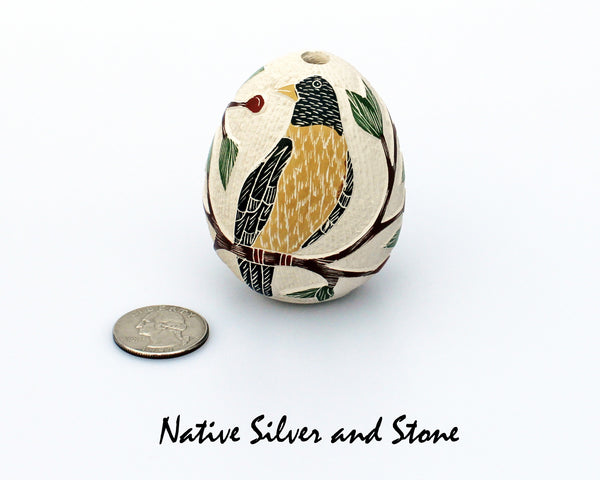 Z Hector Quintana<br>Mata Ortiz/Nuevo Casa Grandes<br>Pottery - Handmade<br>Bird with Berry Branch<br>Multi-Color Scraffito <br>Vase