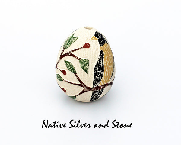 Z Hector Quintana<br>Mata Ortiz/Nuevo Casa Grandes<br>Pottery - Handmade<br>Bird with Berry Branch<br>Multi-Color Scraffito <br>Vase