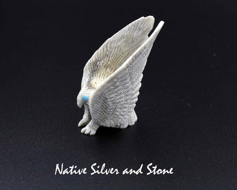 Z Eagle - Sm-Med-  Zuni Fetish Carving<br>Herb Hustito<br>Antler with Turquoise Eyes