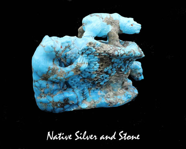 Z Bear Family - (Three) on Structure<br>Diorama<br>Zuni Fetish Carving<br>Herbert Him<br>Turquoise w Coral Eyes