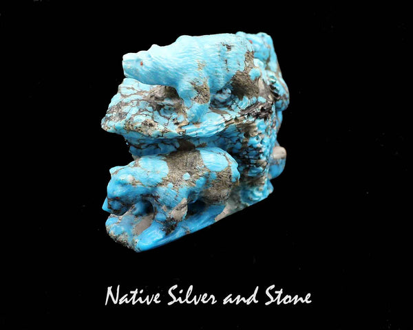 Z Bear Family - (Three) on Structure<br>Diorama<br>Zuni Fetish Carving<br>Herbert Him<br>Turquoise w Coral Eyes
