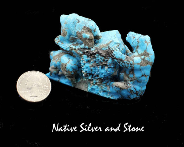 Z Bear Family - (Three) on Structure<br>Diorama<br>Zuni Fetish Carving<br>Herbert Him<br>Turquoise w Coral Eyes