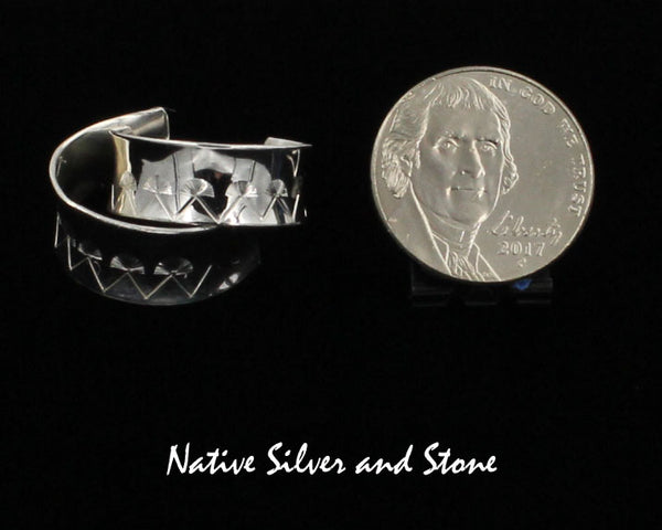 Howard Sice - Hopi Laguna<br>Earrings - Post - Anticlastic<br>Hoops 5/16" Wide<br>Stamped & Etched<br>Argentium Sterling Silver<br>Mountain