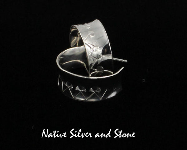 Howard Sice - Hopi Laguna<br>Earrings - Post - Anticlastic<br>Hoops 5/16" Wide<br>Stamped & Etched<br>Argentium Sterling Silver<br>Mountain