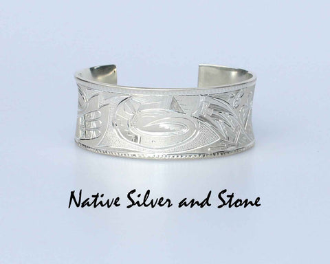 Z Howard Sice (Hopi-Laguna)<br>Bracelet - 1" Cuff<br>Argentium Sterling Silver<br>Double-Sided Etched