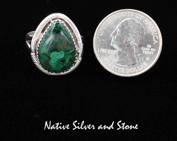 Howard Sice (Hopi - Laguna)<br>Ring<br>1"H Azurite - Pear Shaped<br>Argentium Silver<br>Size 9-3/4