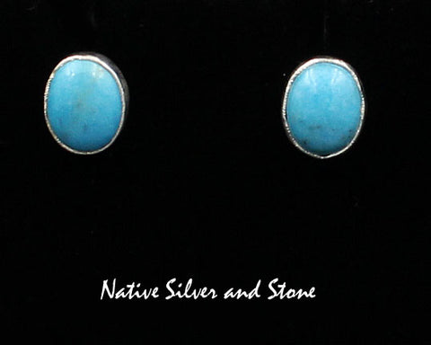 Howard Sice - Hopi Laguna<br>7/16" Earrings<br>Sleeping Beauty Turquoise - Blue<br>Medium Ovals<br>Post<br>Argentium Silver