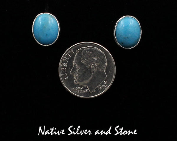 Howard Sice - Hopi Laguna<br>7/16" Earrings<br>Sleeping Beauty Turquoise - Blue<br>Medium Ovals<br>Post<br>Argentium Silver