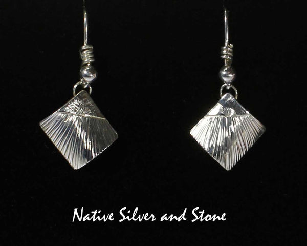 Z Howard Sice - Hopi Laguna Jewelry<br>Earrings - French Wire<br>Argentium Sterling Silver Squares<br>Stamped and Etched Sunrays