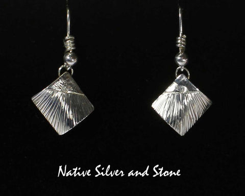 Z Howard Sice - Hopi Laguna Jewelry<br>Earrings - French Wire<br>Argentium Sterling Silver Squares<br>Stamped and Etched Sunrays