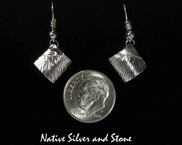 Z Howard Sice - Hopi Laguna Jewelry<br>Earrings - French Wire<br>Argentium Sterling Silver Squares<br>Stamped and Etched Sunrays